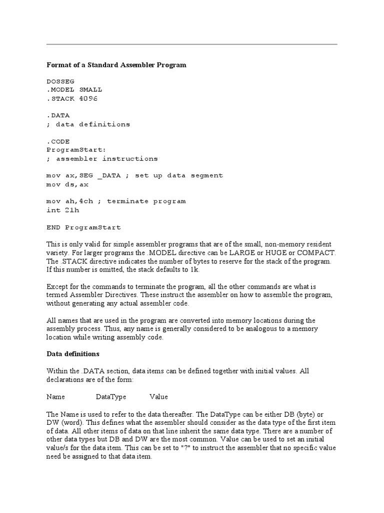 Format of A Standard Assembler Program | PDF | Assembly Language ...