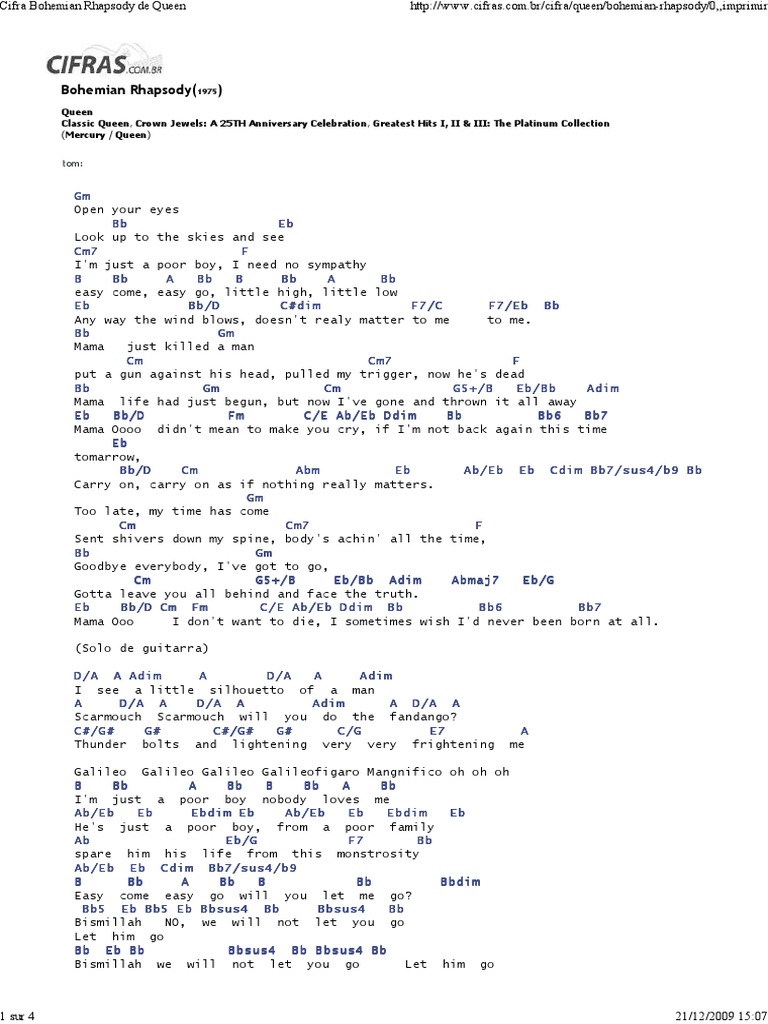 Cifra Bohemian Rhapsody de PDF