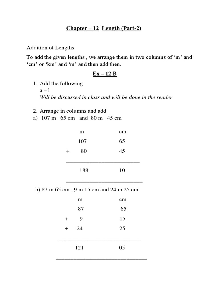 Chapter 12 Length (Part2) Will Be Discussed in Class and Will Be