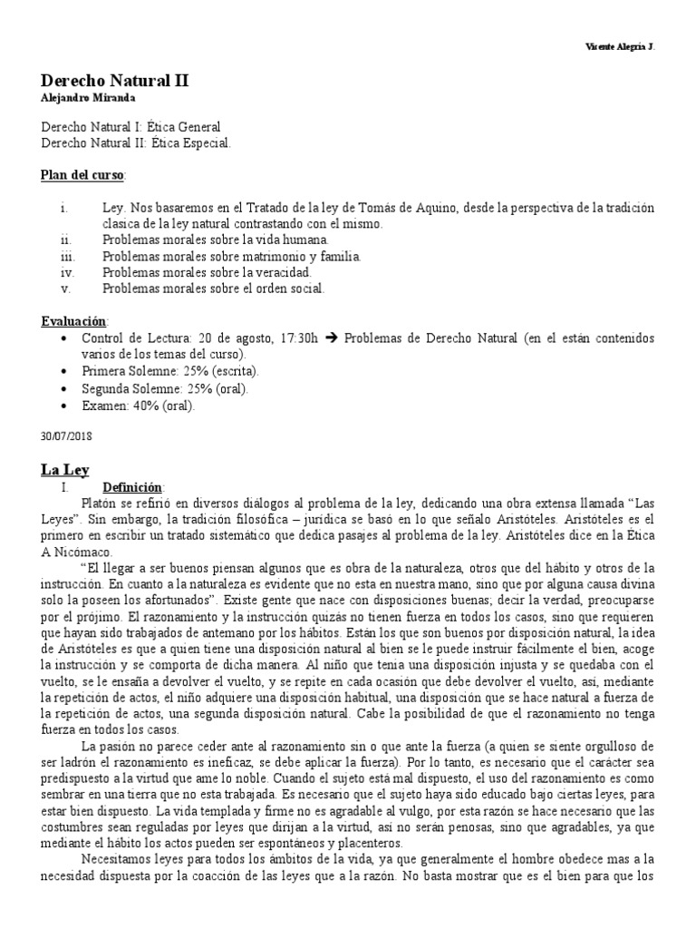 Ética y Ley en el Derecho Natural | PDF | Razón | Tomás de Aquino