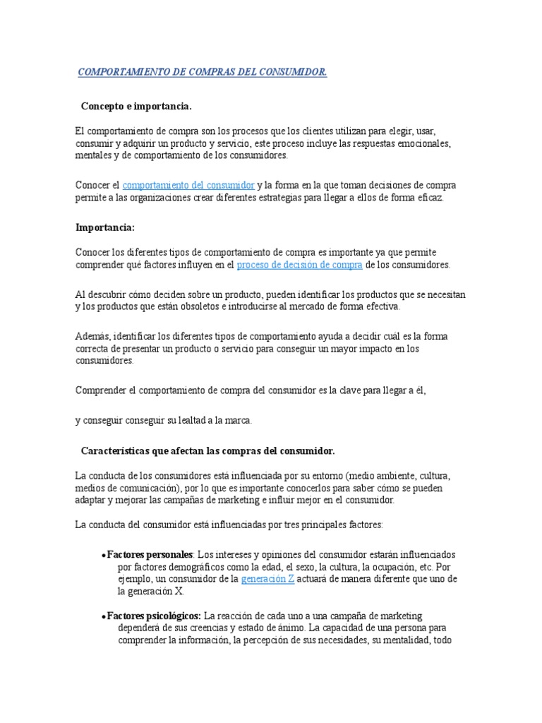 Comportamiento de Compra del Consumidor | PDF | Comportamiento | Los ...
