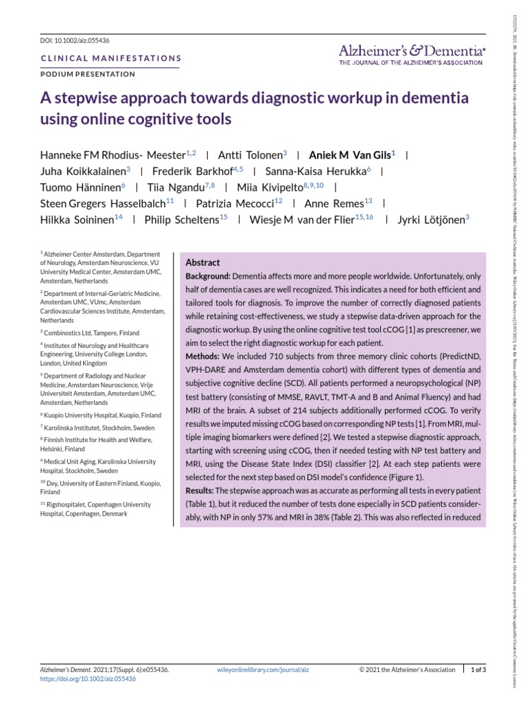 A Stepwise Approach Towards Diagnostic Workup in Dementia Using Online