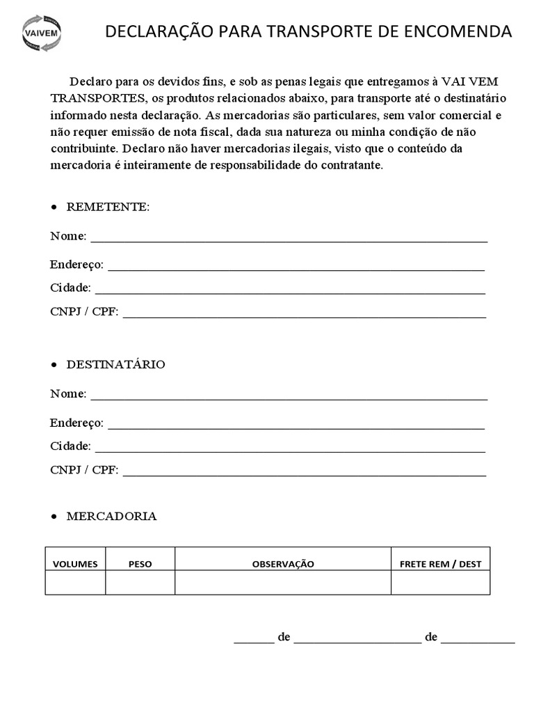 Declaração Vai Vem PDF PDF