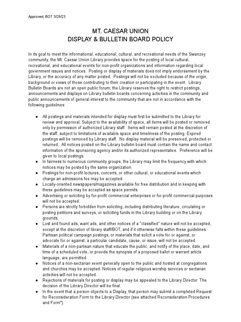 Mcul Display Bulletin Board Policy 3 29 23 PDF Libraries Government