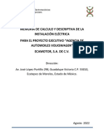 Memoria de Calculo Y Descriptiva de La Instalación Eléctrica para El Proyecto Ejecutivo "Agencia de Automoiles Volkswagen" Ecamotor, S.A. de C.V