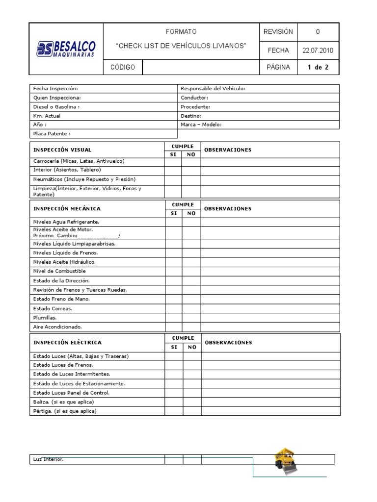 Check List de Vehículos Livianos | PDF | Industria automotriz | Coche
