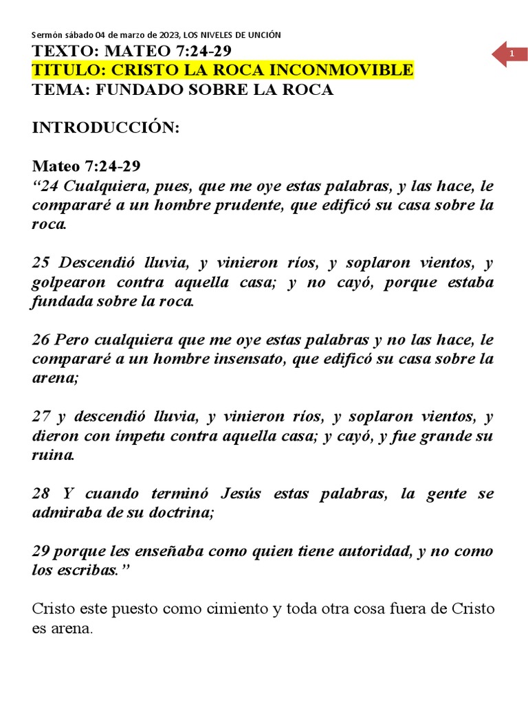 Cristo La Roca Inconmovible | PDF | Cristo (título) | Evangelio de Mateo