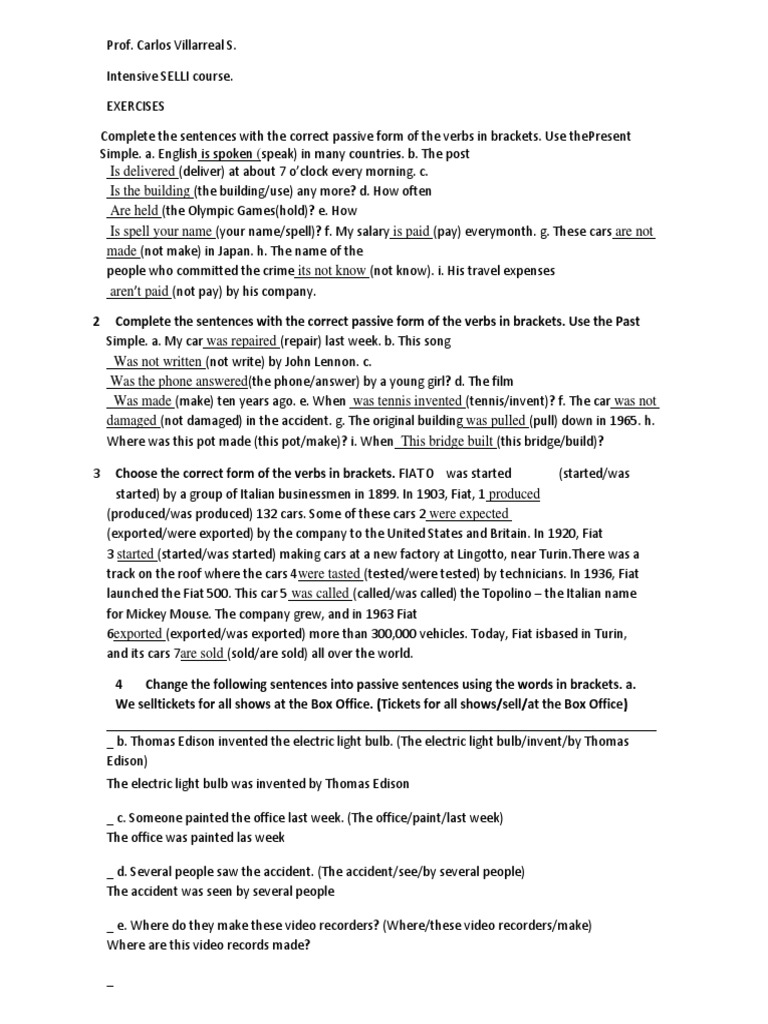 Passive Voice Exercises and Practice | PDF | Language Arts & Discipline ...