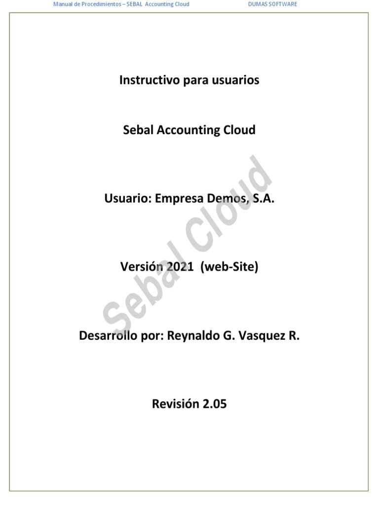 Sebal Cloud: Instructivo para Usuarios | PDF | Contabilidad | Bancos