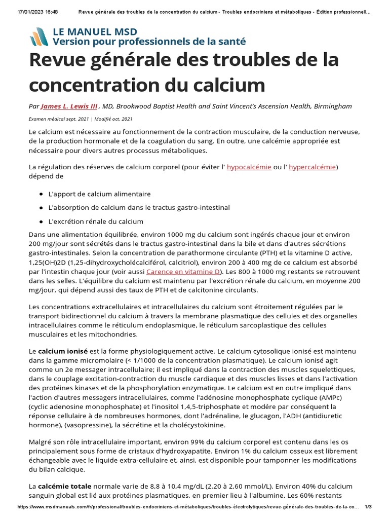 Revue Générale Des Troubles de La Concentration Du Calcium - Troubles ...