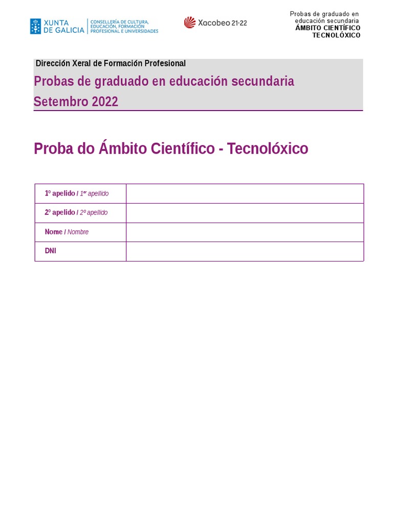 Proba Do Ámbito Científico - Tecnolóxico: Probas de Graduado en ...