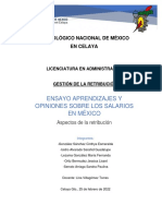 Ensayo Aprendizajes y Opiniones Sobre Los Salarios en México (Aspectos de La Retribución)