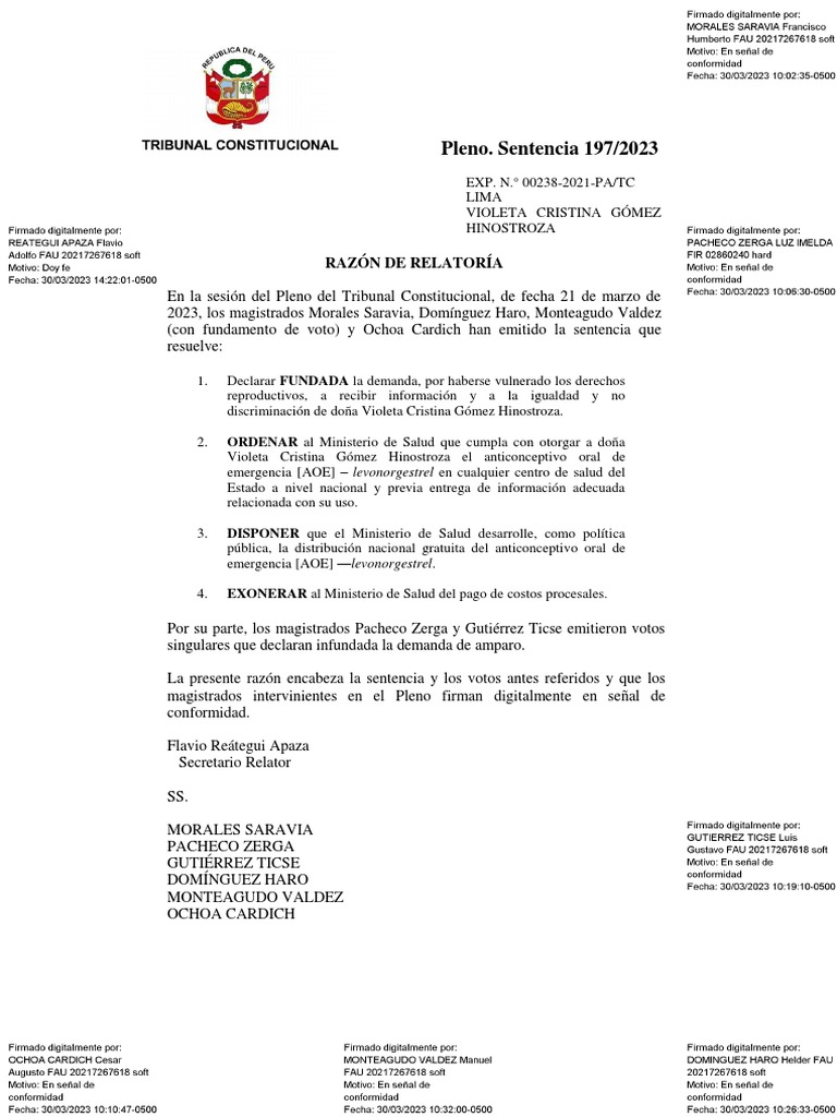 TC avala entrega de píldora del día siguiente en instituciones públicas de salud