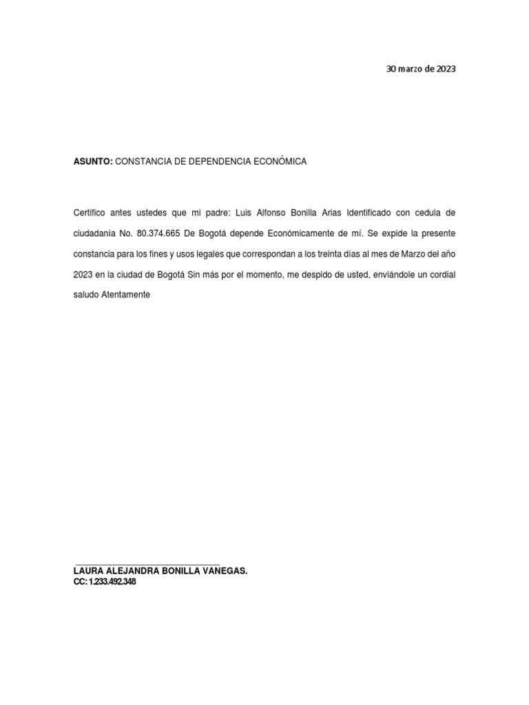 Constancia de Dependencia Económica | PDF