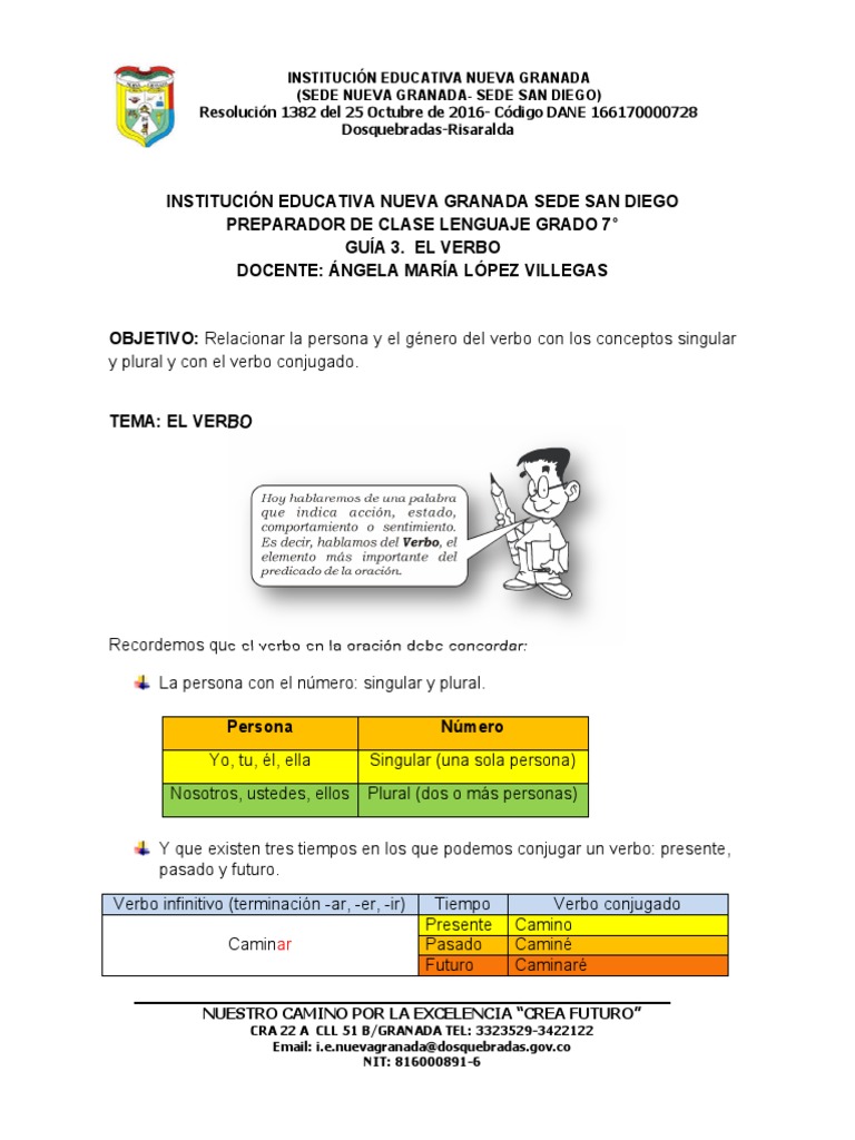Guía de Verbos para Grado 7° | PDF | Verbo | Plural