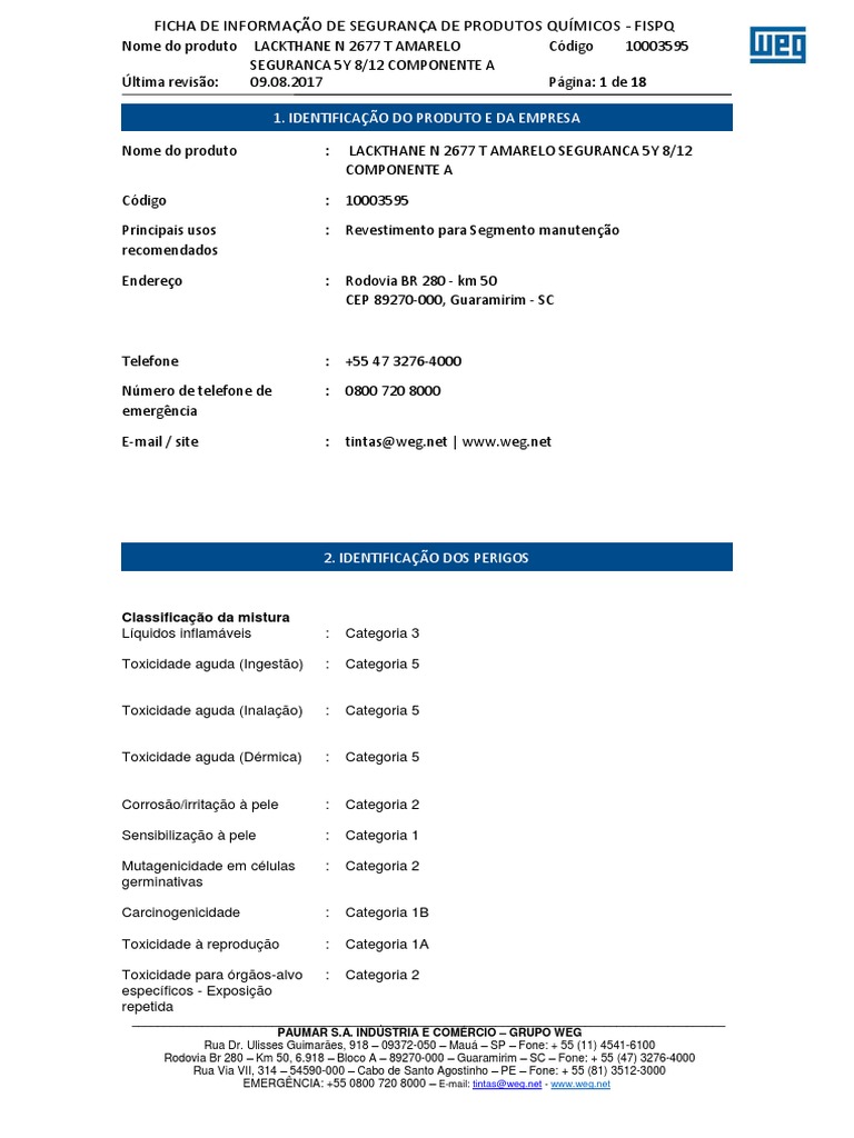 Fispq - N2677 Amarelo Segurança Comp A | PDF | Embalagem e rotulagem ...