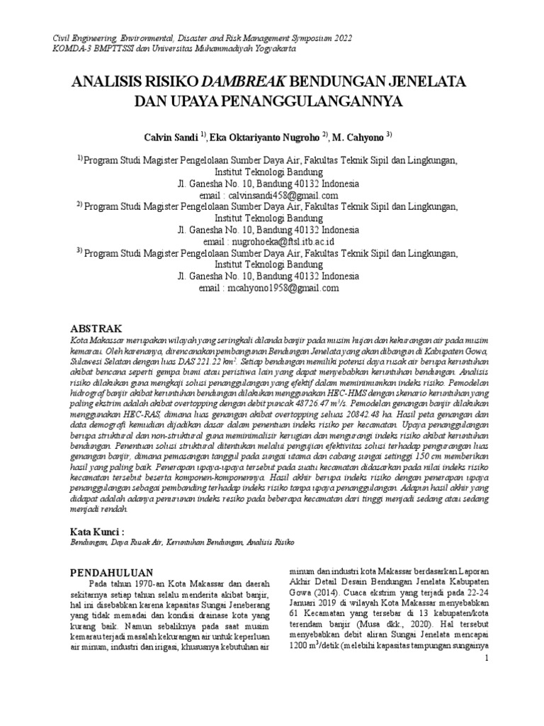 Dam Break Risk Analysis and Mitigation of Jenelata Dam | PDF