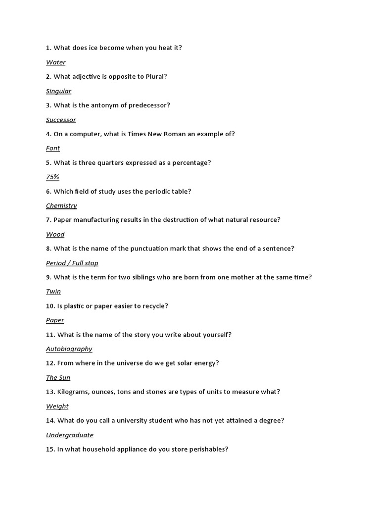50 Most Repeated Answer Short Questions (SPEAKING) PDF