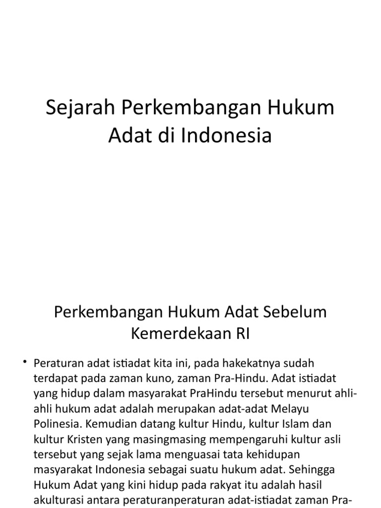 Sejarah Perkembangan Hukum Adat Di Indonesia Pdf