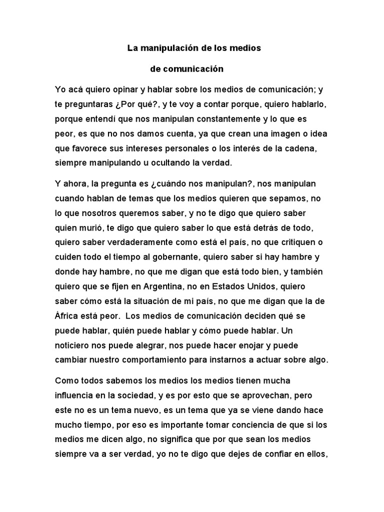 Manipulación en los medios de comunicación | PDF | Verdad | Estereotipos