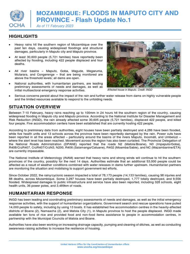 Mozambique - Floods in Maputo City and Province - Flash Update No. 1