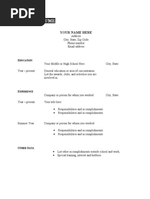 Blank Resume Format for Freshers