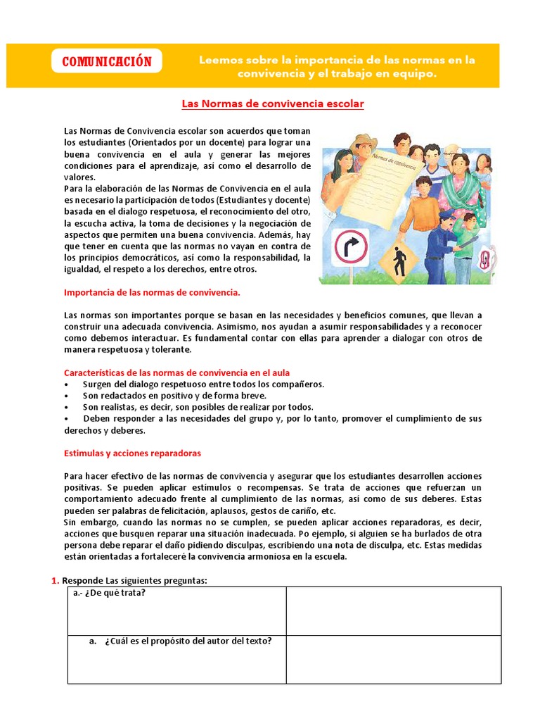 Las Normas de Convivencia Escolar | PDF | Salón de clases | Cognición