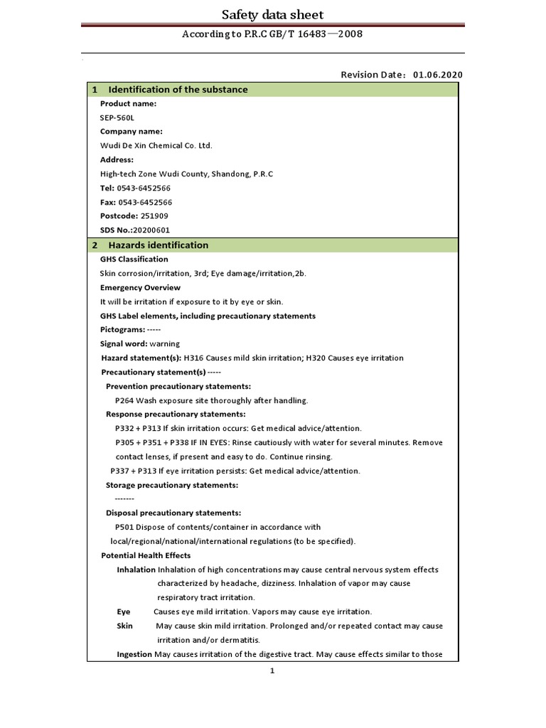 SEP-560L Safety Data Sheet | PDF | Firefighting | Toxicity