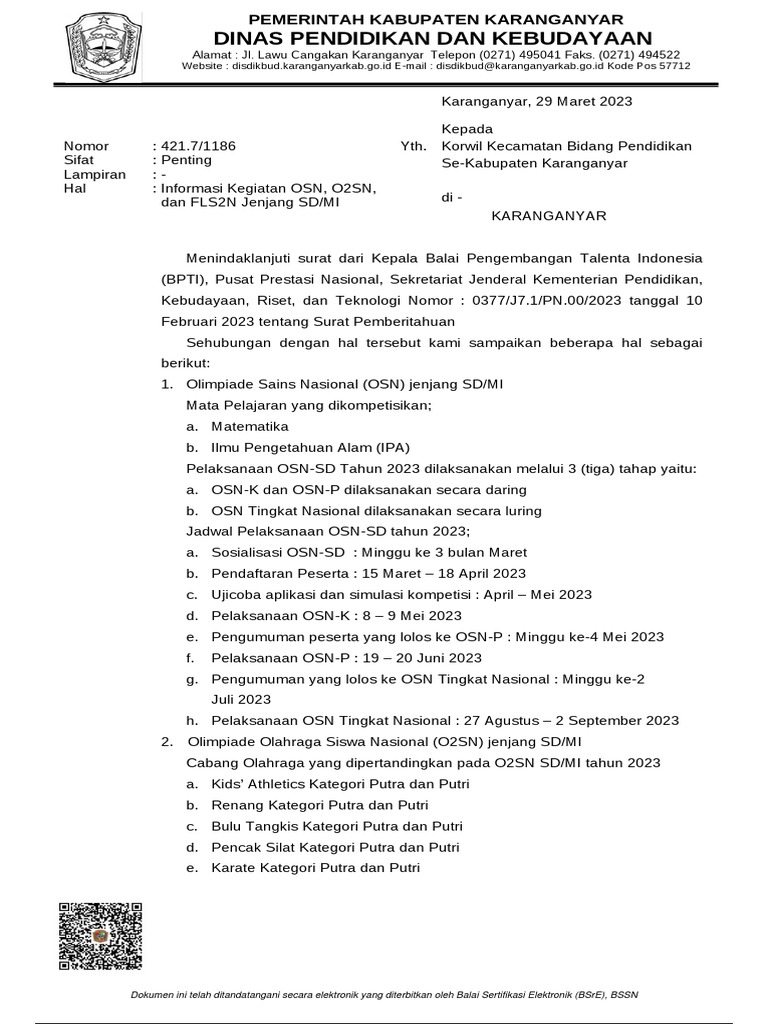 Informasi O2SN dan OSN 2023 SD/MI | PDF