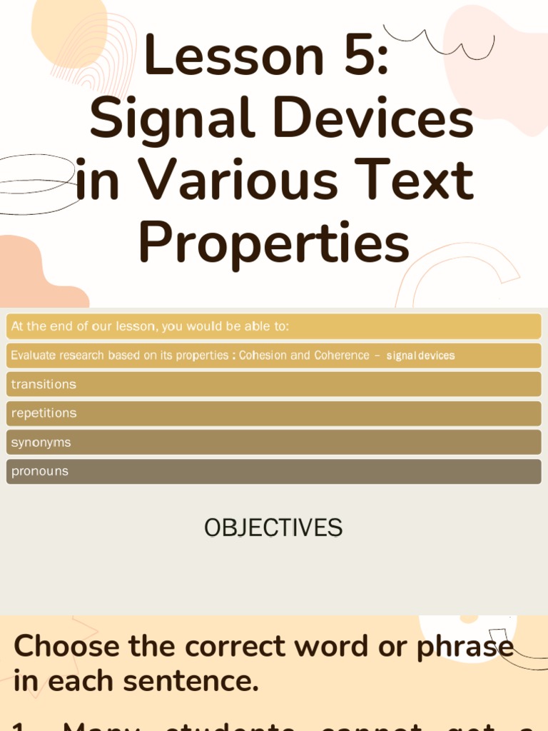 Lesson 5 Signal Devices in Various Text Properties Transitions PDF