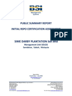 Sime Darby Plantation SDN BHD: Public Summary Report Initial Rspo Certification Assessment