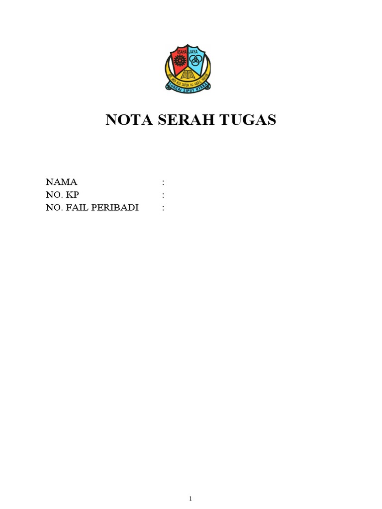 Nota Serah Tugas: Nama: No. KP: No. Fail Peribadi | PDF