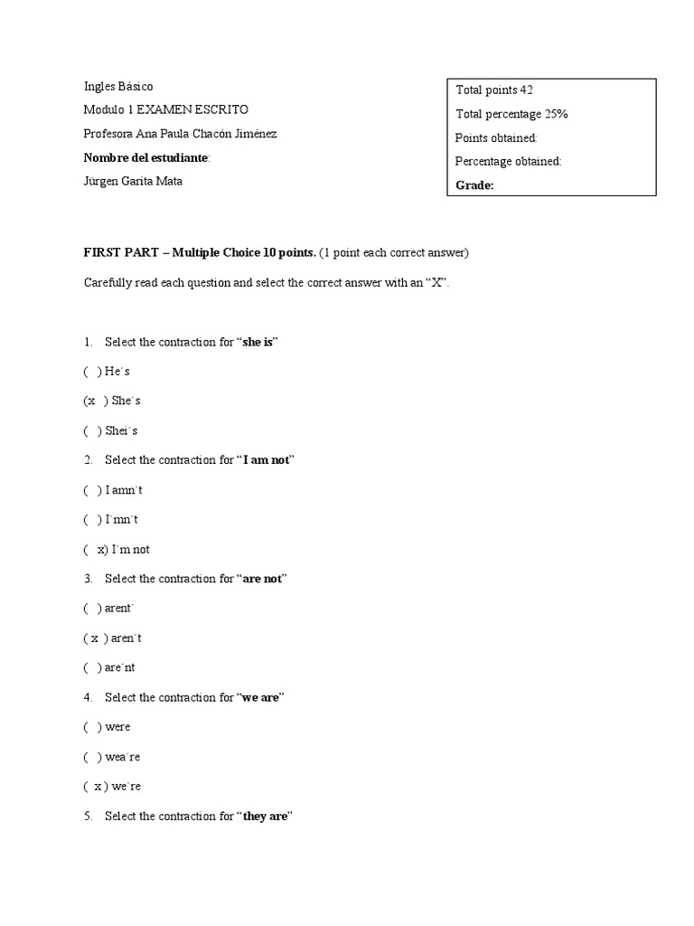 Basic English Exam PDF
