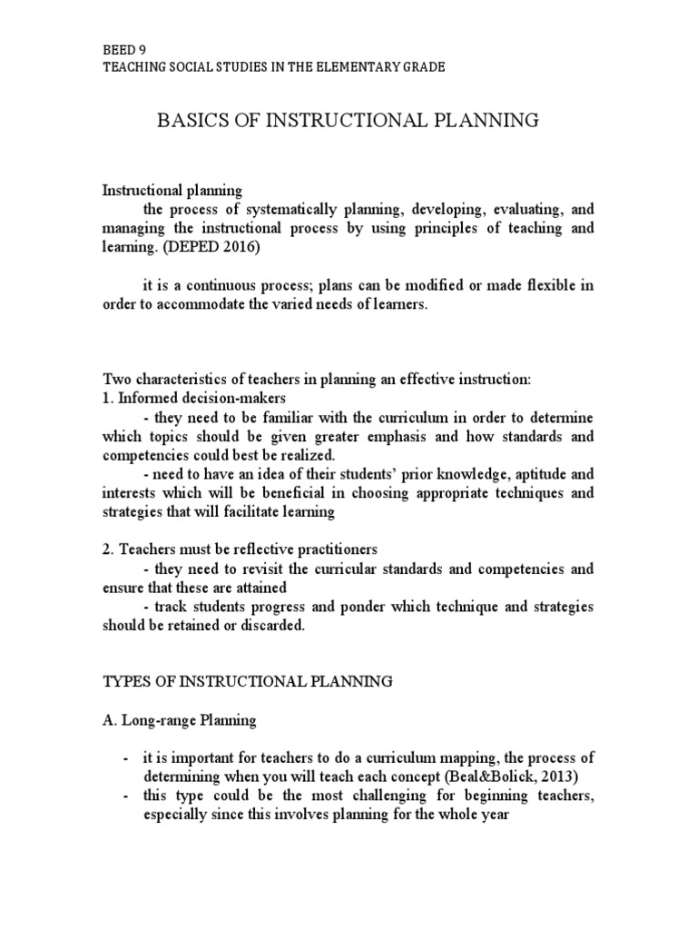 Basics of instructional planning pdf teachers curriculum