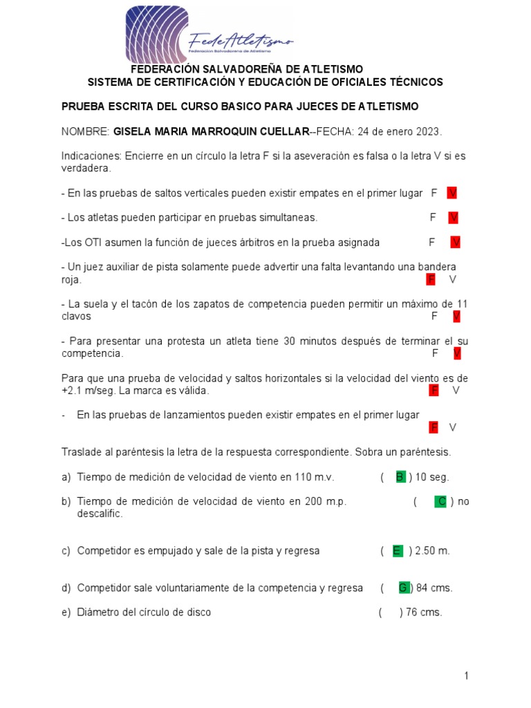Examen Juez Atletismo Nivel 1 | PDF | Deporte del atletismo | Deportes