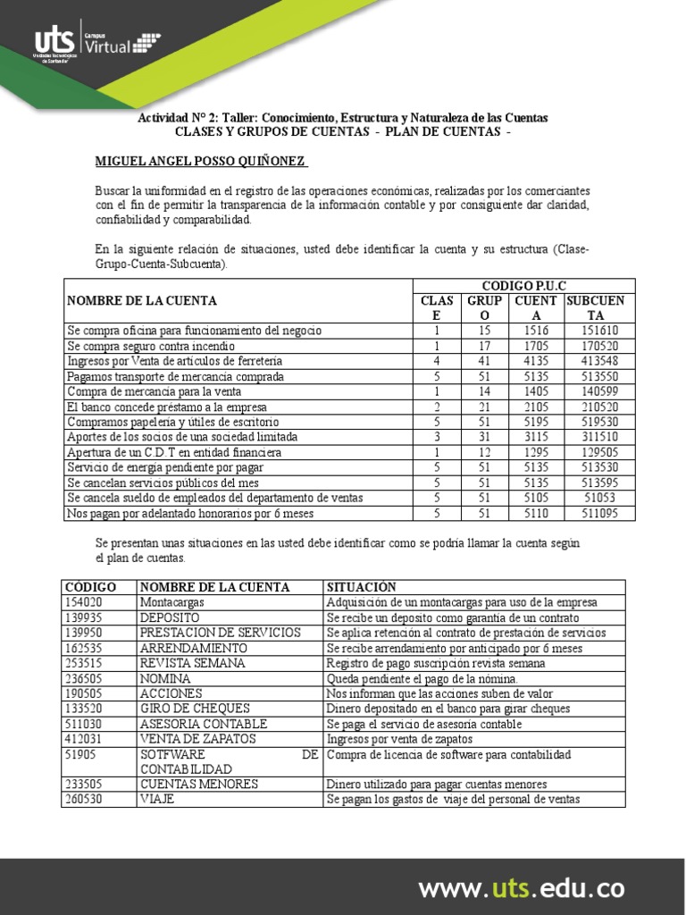 Estructura y Clases de Cuentas Contables | PDF | Contabilidad | Tarjeta ...