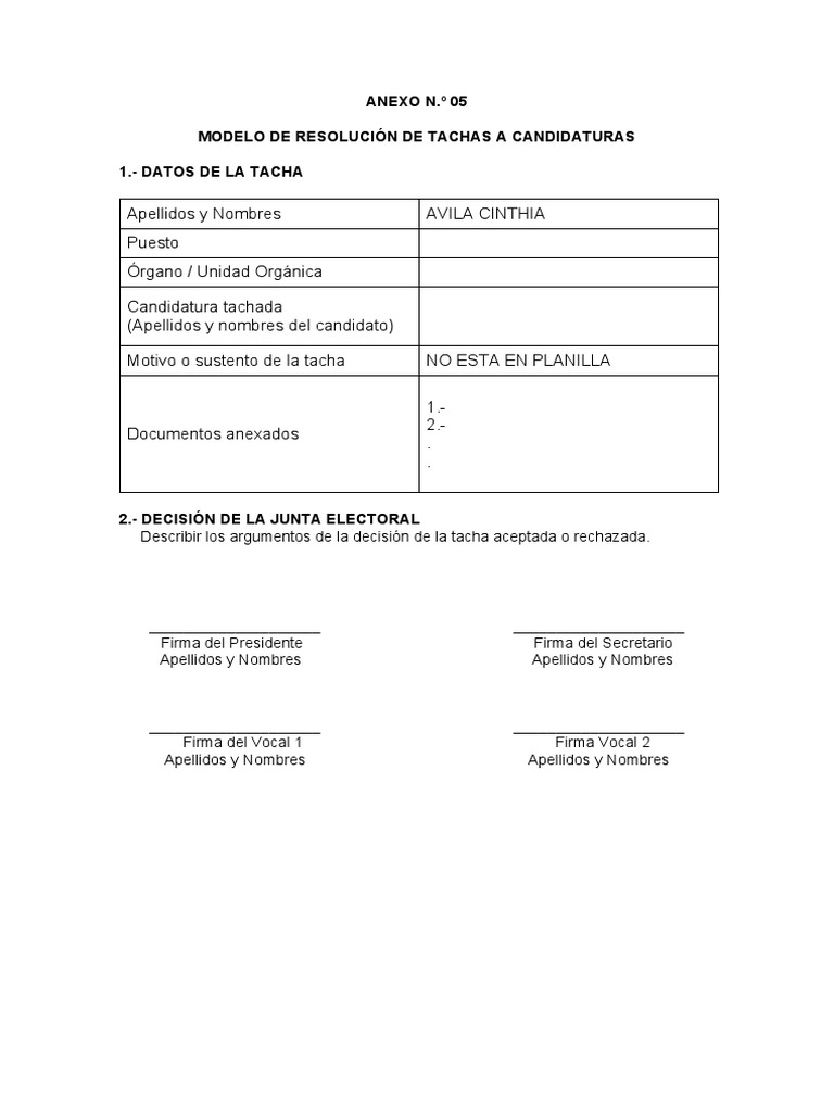 Anexo 5. Modelo de Resolución de Tachas | PDF