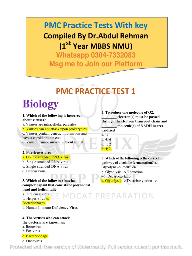 Pmc S Mock Test 2022 Pdf Ion Dominance Genetics