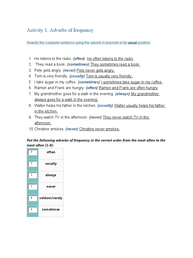 Activity 1. Adverbs of Frequency | PDF | Cooking, Food & Wine