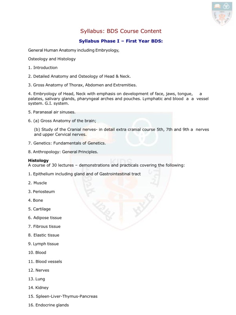 BDS Course Syllabus Overview | PDF