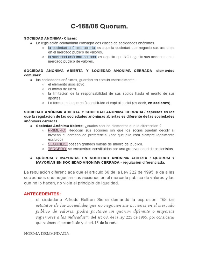4.C-188 de 2008 - Quorum | PDF | Sociedad | Compartir (Finanzas)
