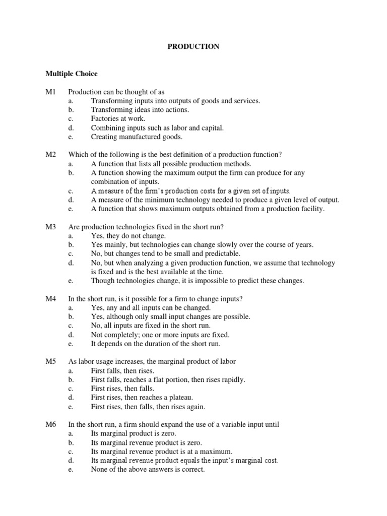Understanding Production Functions and Inputs | PDF | Labour Economics ...