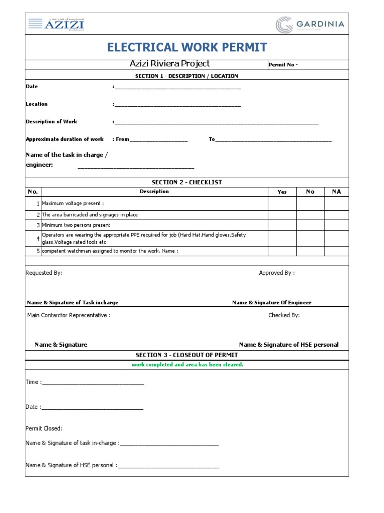 Electrical Work Permit PDF