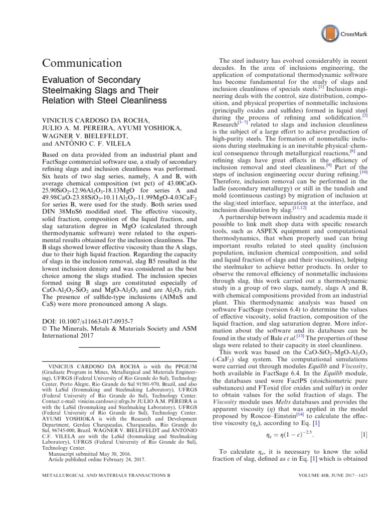 Evaluation of Preston Slags in Steelmaking | PDF | Solubility | Steelmaking