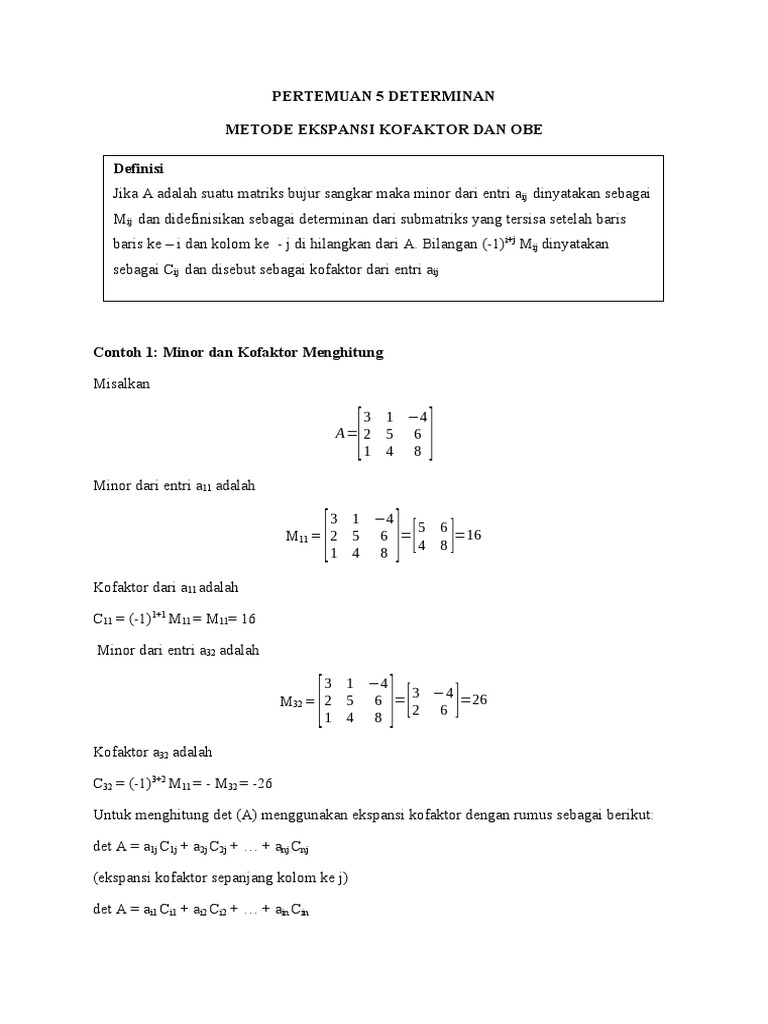 Determinan Matriks dengan Ekspansi Kofaktor | PDF
