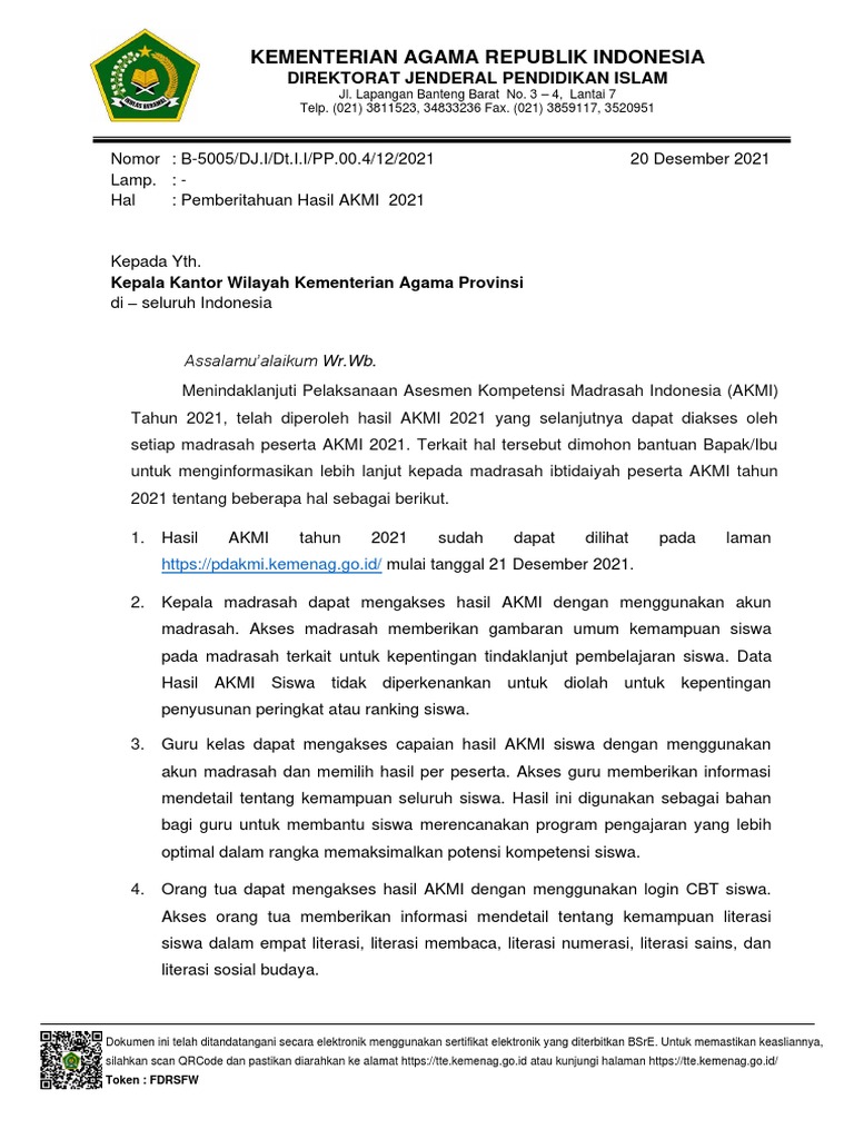 Akses Hasil AKMI 2021 untuk Madrasah | PDF