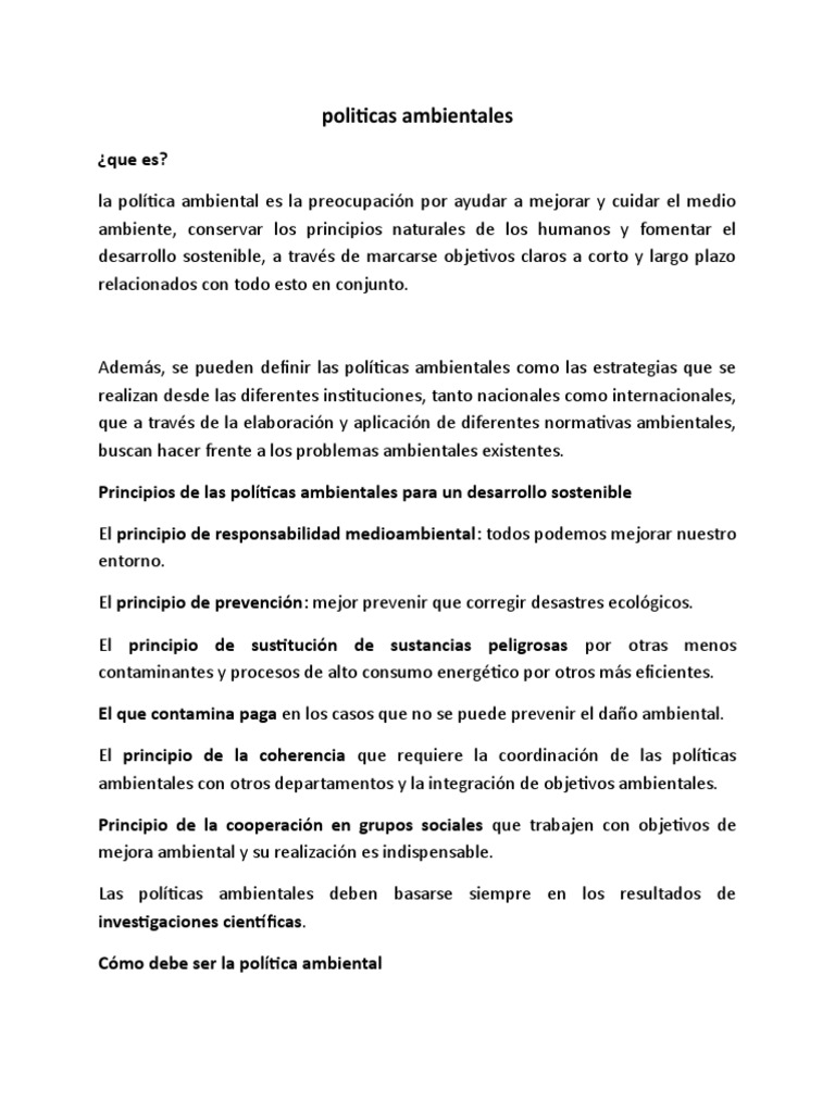 Politicas Ambientales | PDF | Entorno natural | Política de medio ambiente