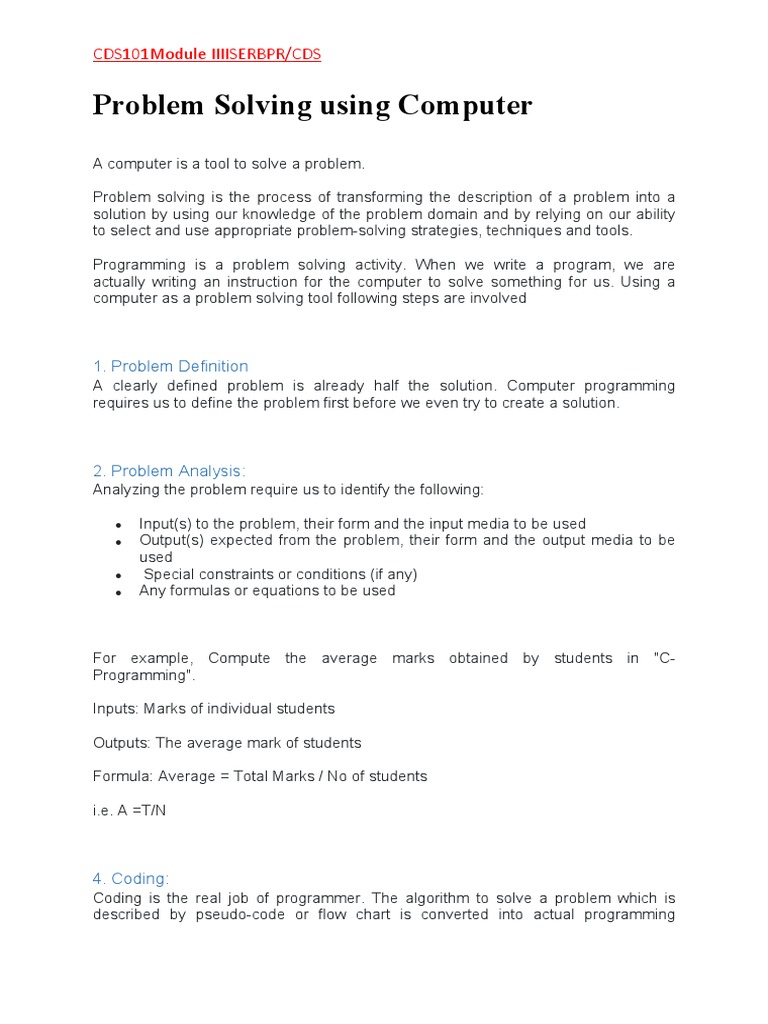 Problem Solving Using Computer: CDS101Module IIIISERBPR/CDS | PDF ...