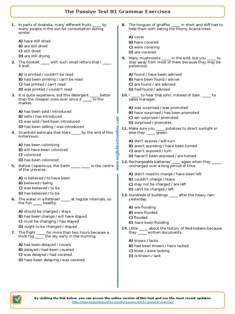 B1 Passive Voice Exercises Test | PDF