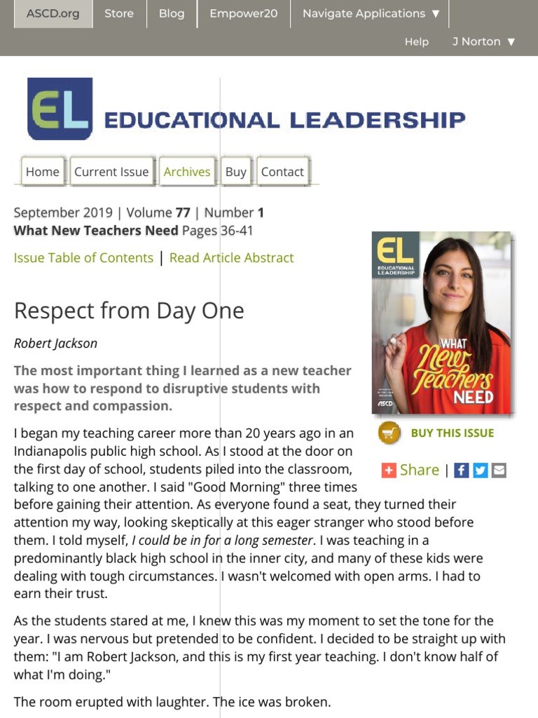 Respect From Day One - Educational Leadership | PDF | Classroom ...